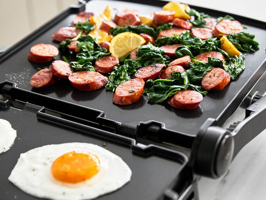 Andouille Sausage with Spinach and Sunny Side Up Eggs
