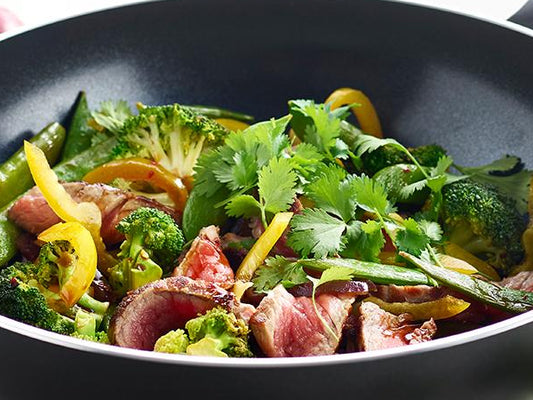 Beef steak with stir-fried vegetables