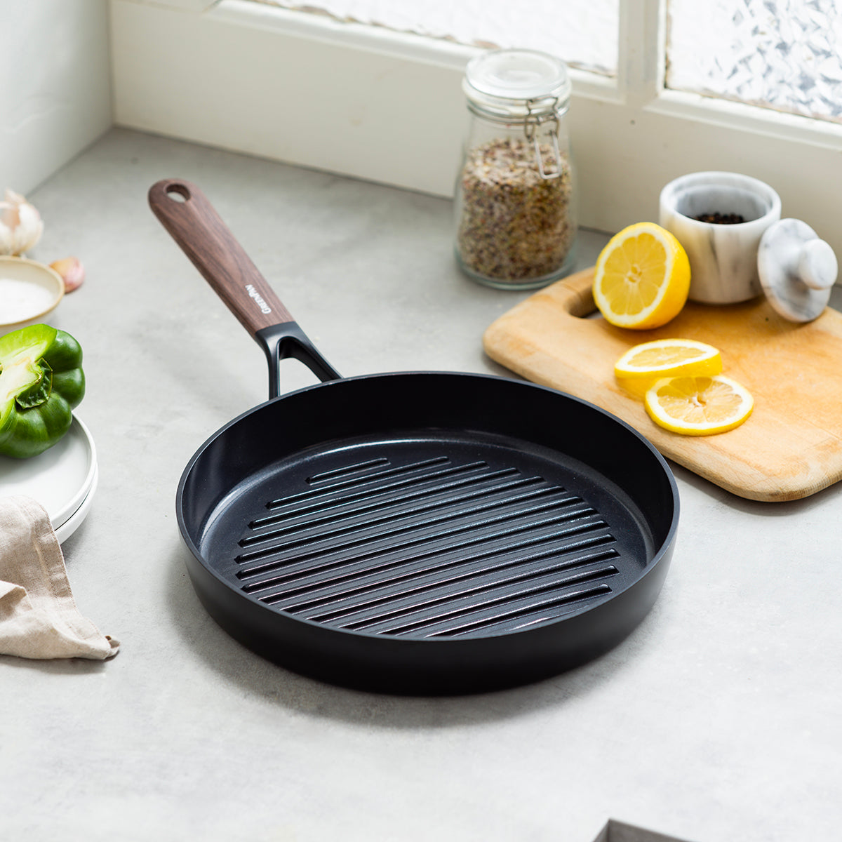 Eco-SmartShape Ceramic Non-Stick 28 cm Grill Pan | Dark-Wood Handle