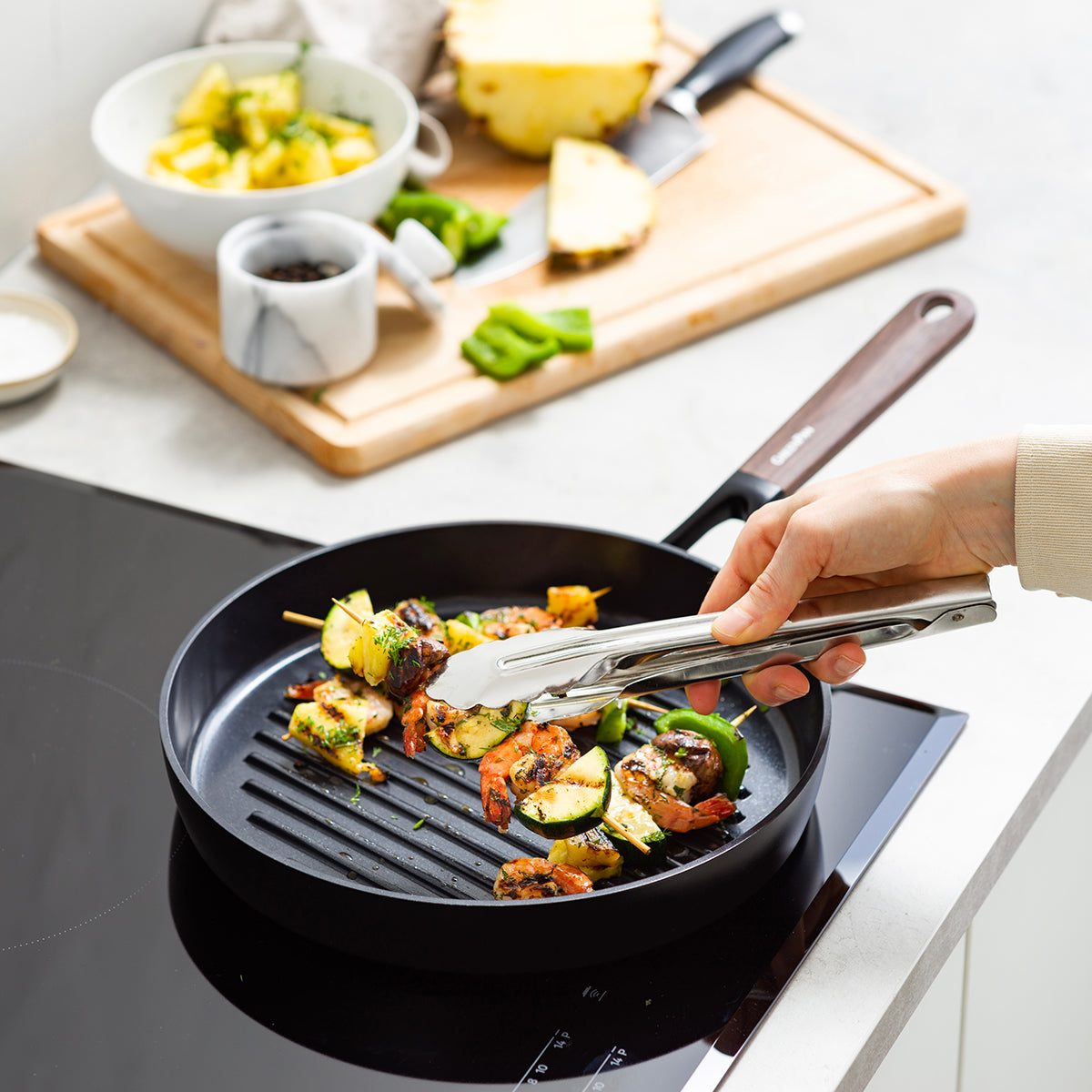Eco-SmartShape Ceramic Non-Stick 28 cm Grill Pan | Dark-Wood Handle