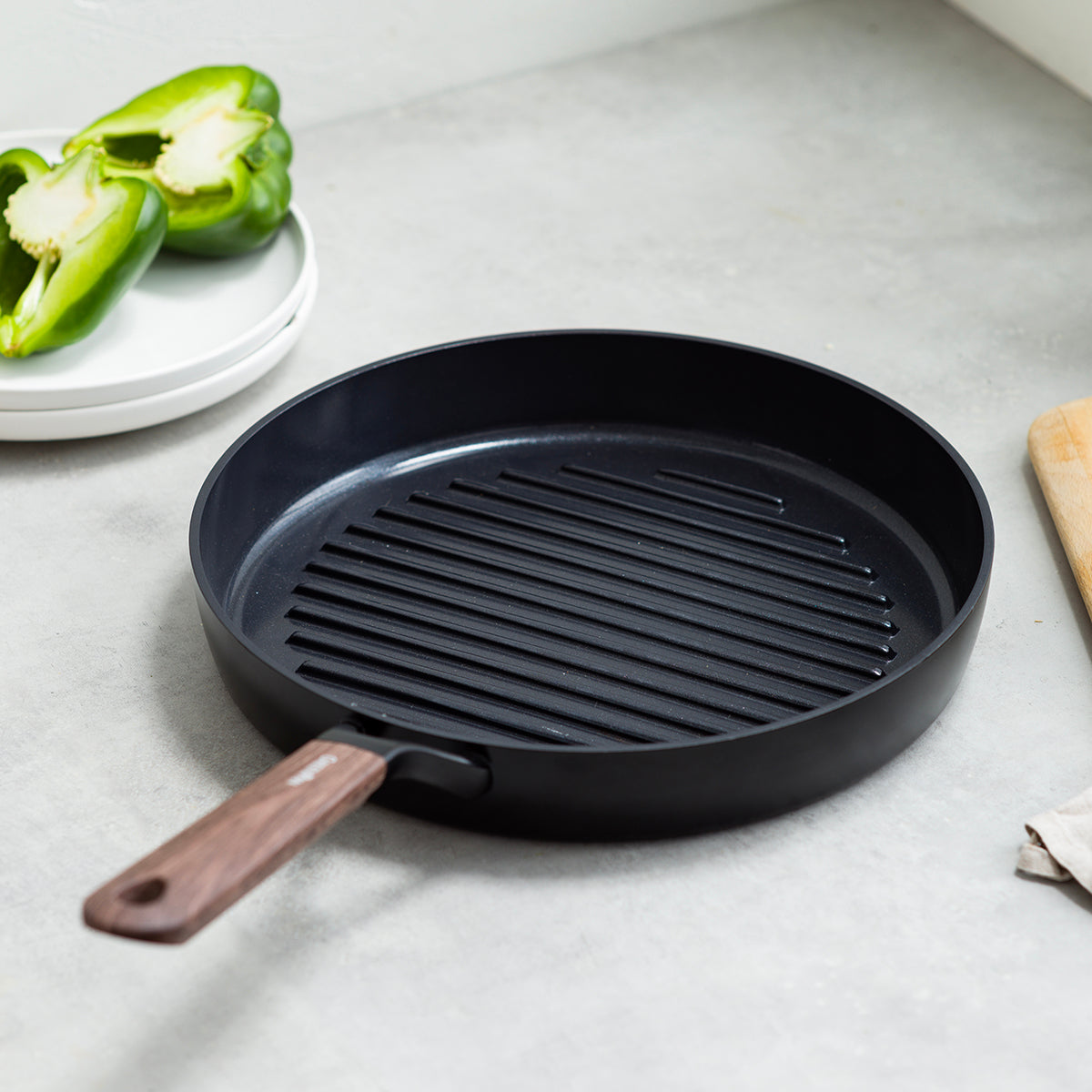 Eco-SmartShape Ceramic Non-Stick 28 cm Grill Pan | Dark-Wood Handle