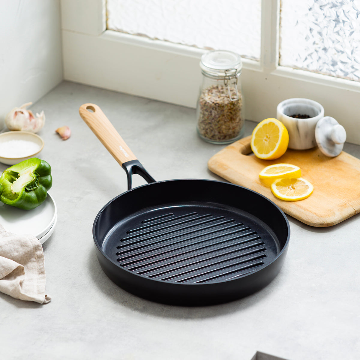 Eco-SmartShape Ceramic Non-Stick 28 cm Grill Pan | Light-Wood Handle
