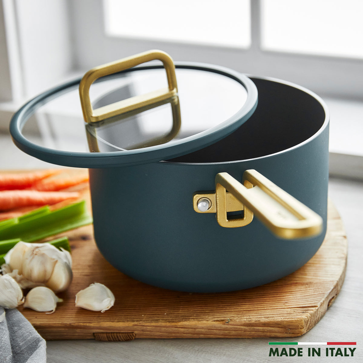 Stanley Tucci™ Ceramic Non-Stick 3.8-Litre Saucepan with Lid | Venetian Teal
