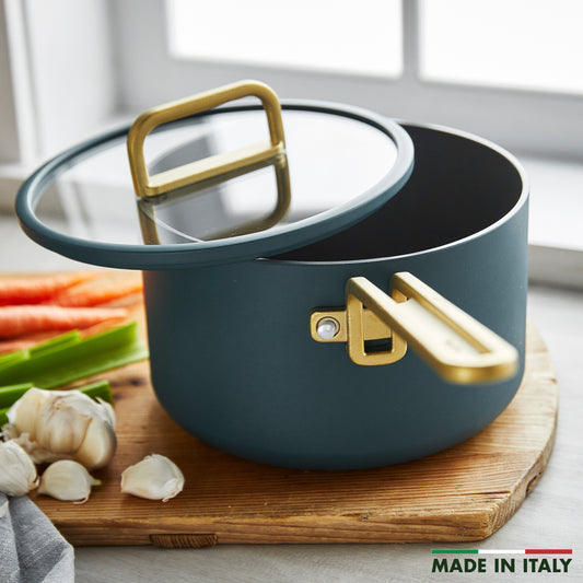 Stanley Tucci™ Ceramic Non-Stick 3.8-Litre Saucepan with Lid | Venetian Teal