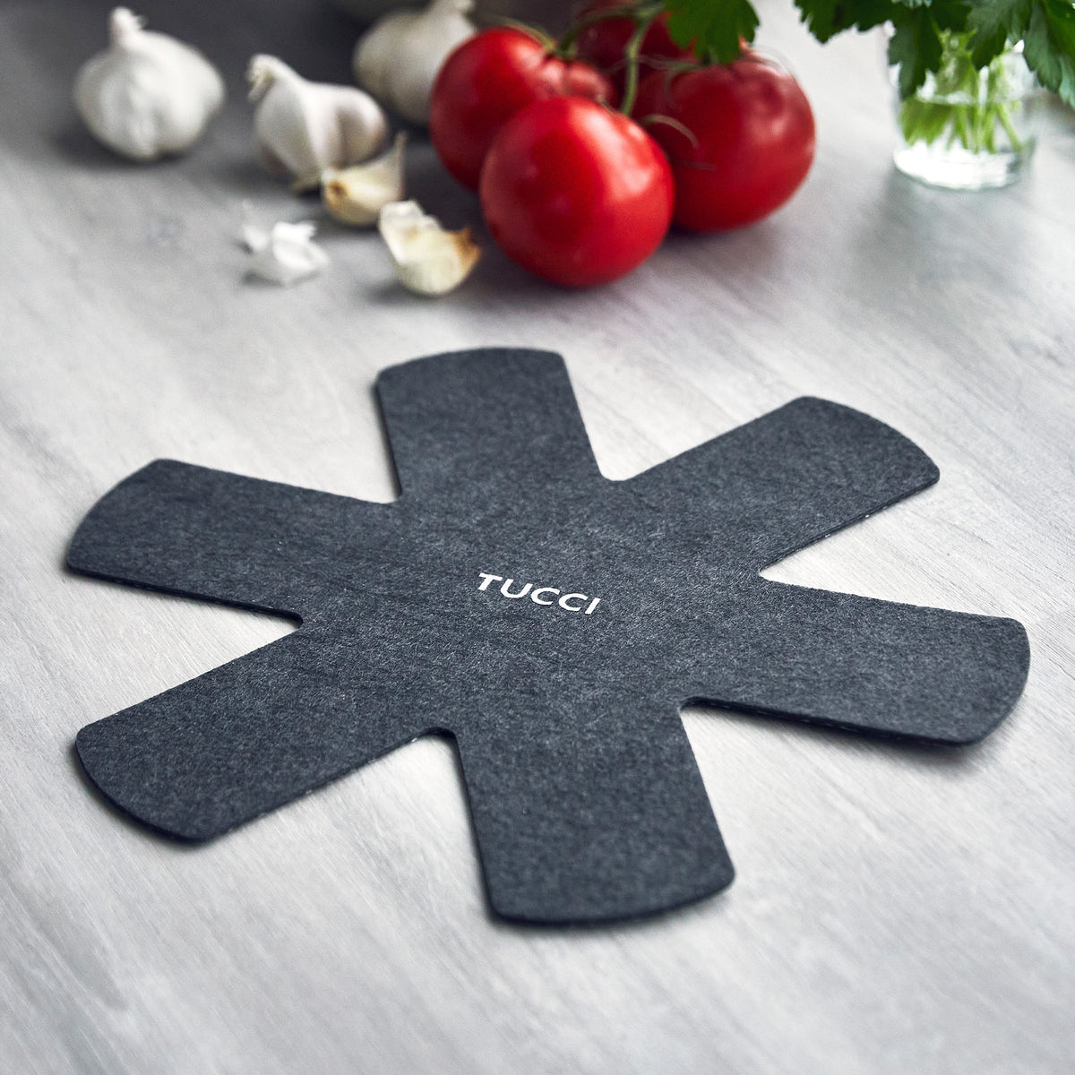 Frypan protector on a light gray background