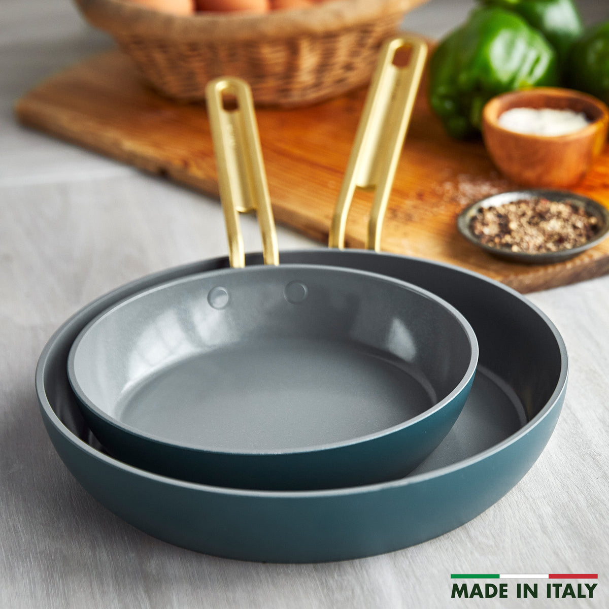 Stanley Tucci™ Ceramic Non-Stick 20 cm and 26 cm Frypan Set | Venetian Teal