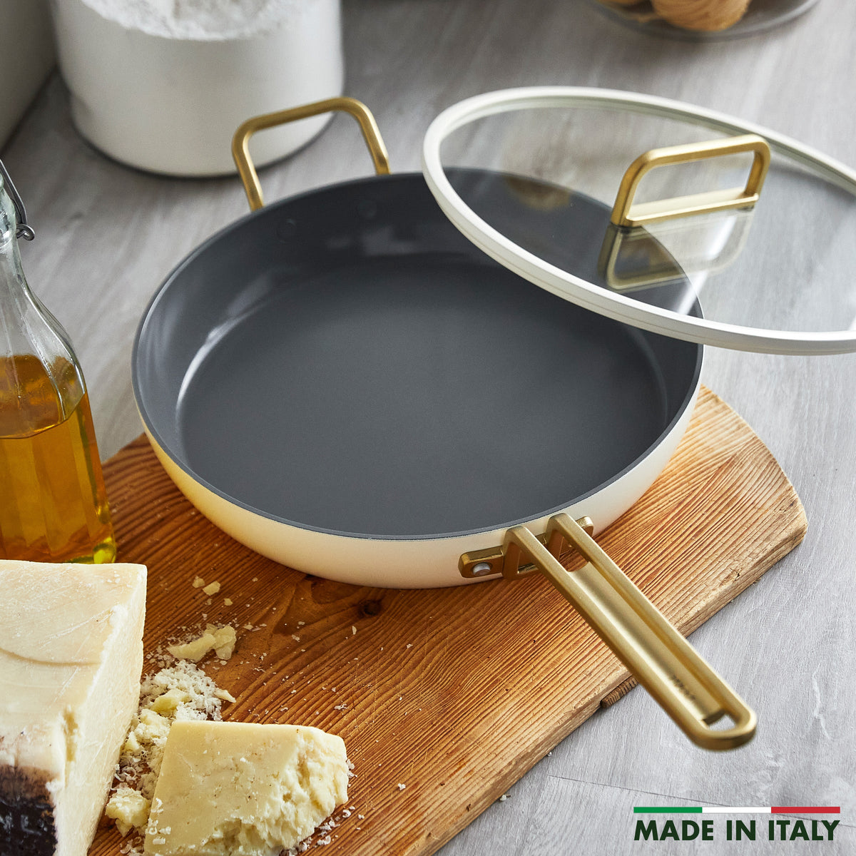 Stanley Tucci™ Ceramic Non-Stick 30 cm Frypan with Lid | Carrara White
