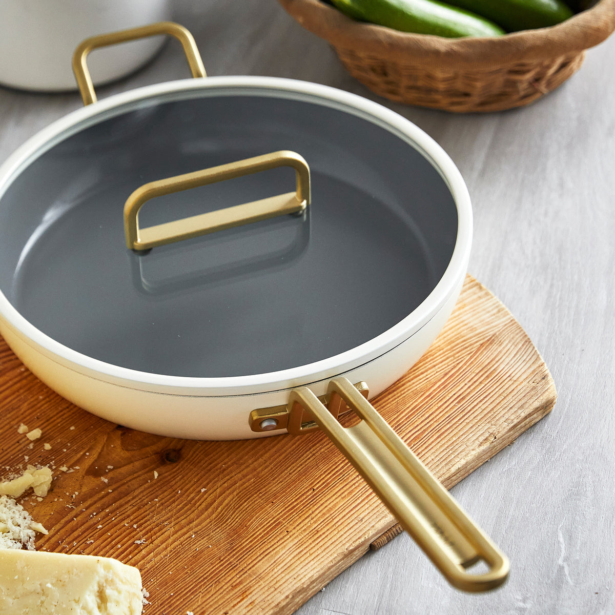 Stanley Tucci™ Ceramic Non-Stick 30 cm Frypan with Lid | Carrara White