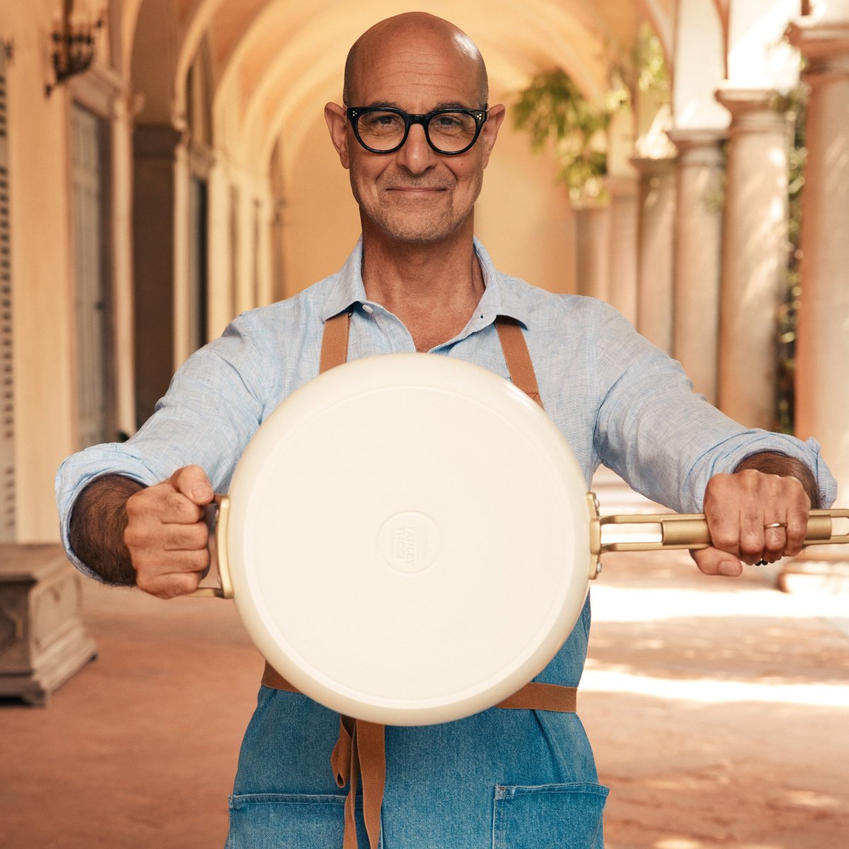 Stanley Tucci™ Ceramic Non-Stick 30 cm Frypan with Lid | Carrara White