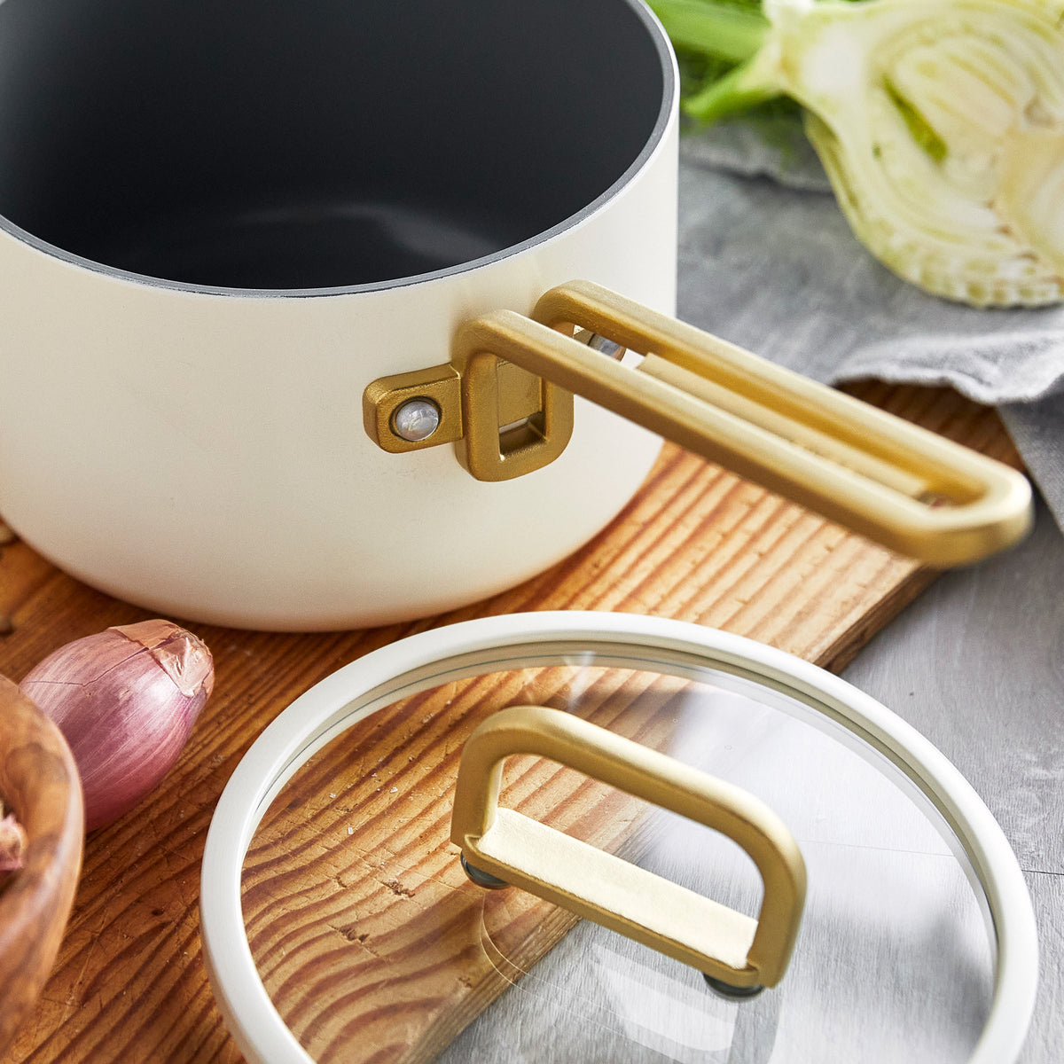 Stanley Tucci™ Ceramic Non-Stick 1.9-Litre Saucepan with Lid | Carrara White