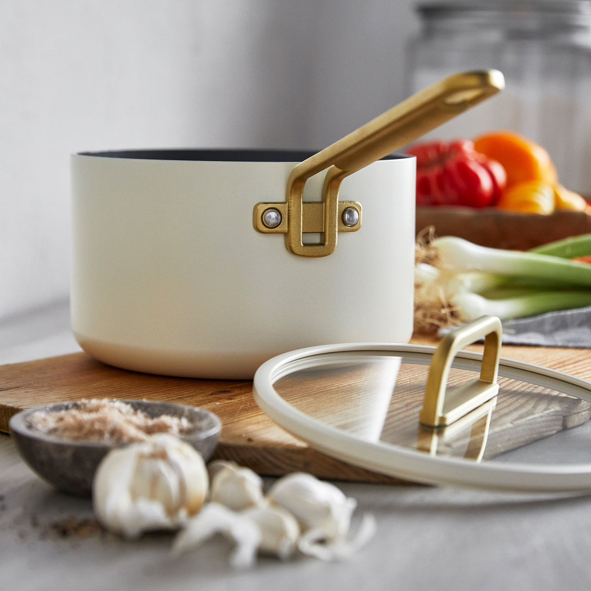 Stanley Tucci™ Ceramic Non-Stick 3.8-Litre Saucepan with Lid | Carrara White