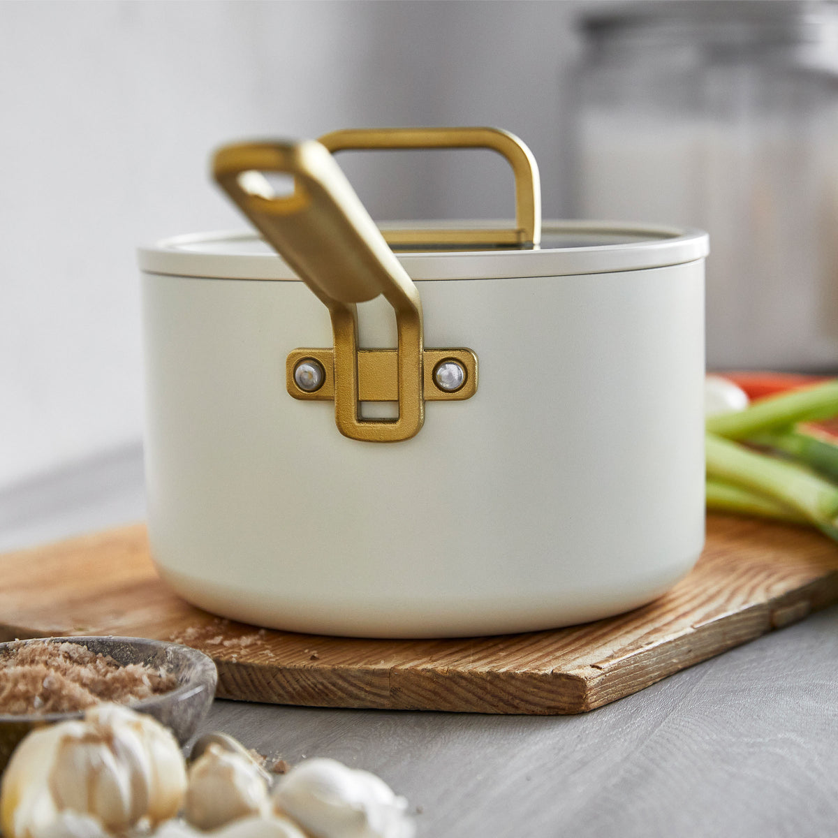 Stanley Tucci™ Ceramic Non-Stick 3.8-Litre Saucepan with Lid | Carrara White