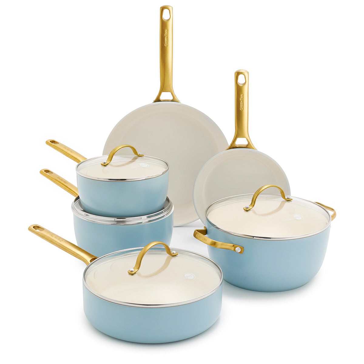 Reserve Ceramic Non-Stick 10-Piece Cookware Set | Light Blue