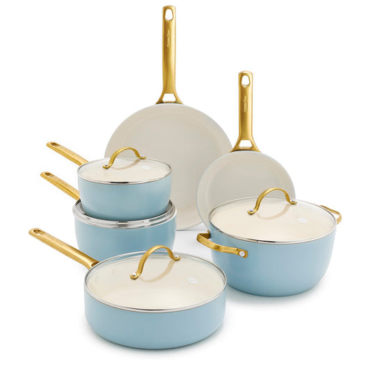 Reserve Ceramic Non-Stick 10-Piece Cookware Set | Light Blue