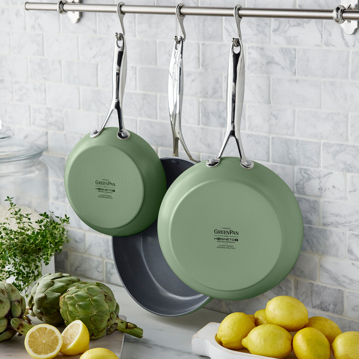 Valencia Pro Ceramic Non-Stick 20 cm, 24 cm, and 28 cm Frypan Set | Sage