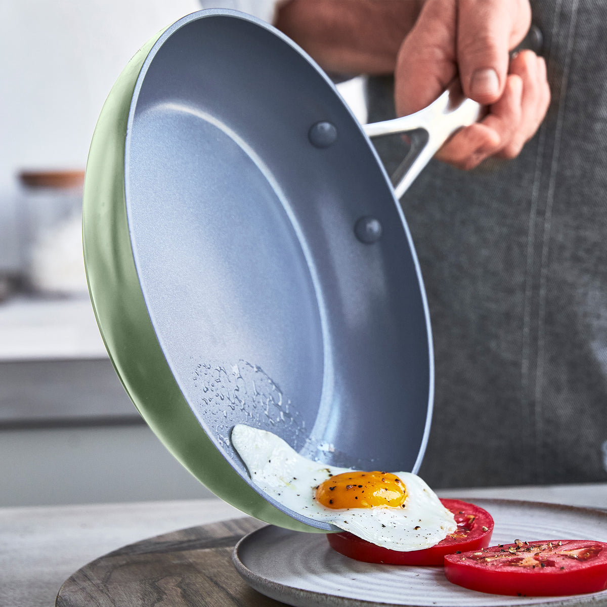 Valencia Pro Ceramic Non-Stick 20 cm, 24 cm, and 28 cm Frypan Set | Sage