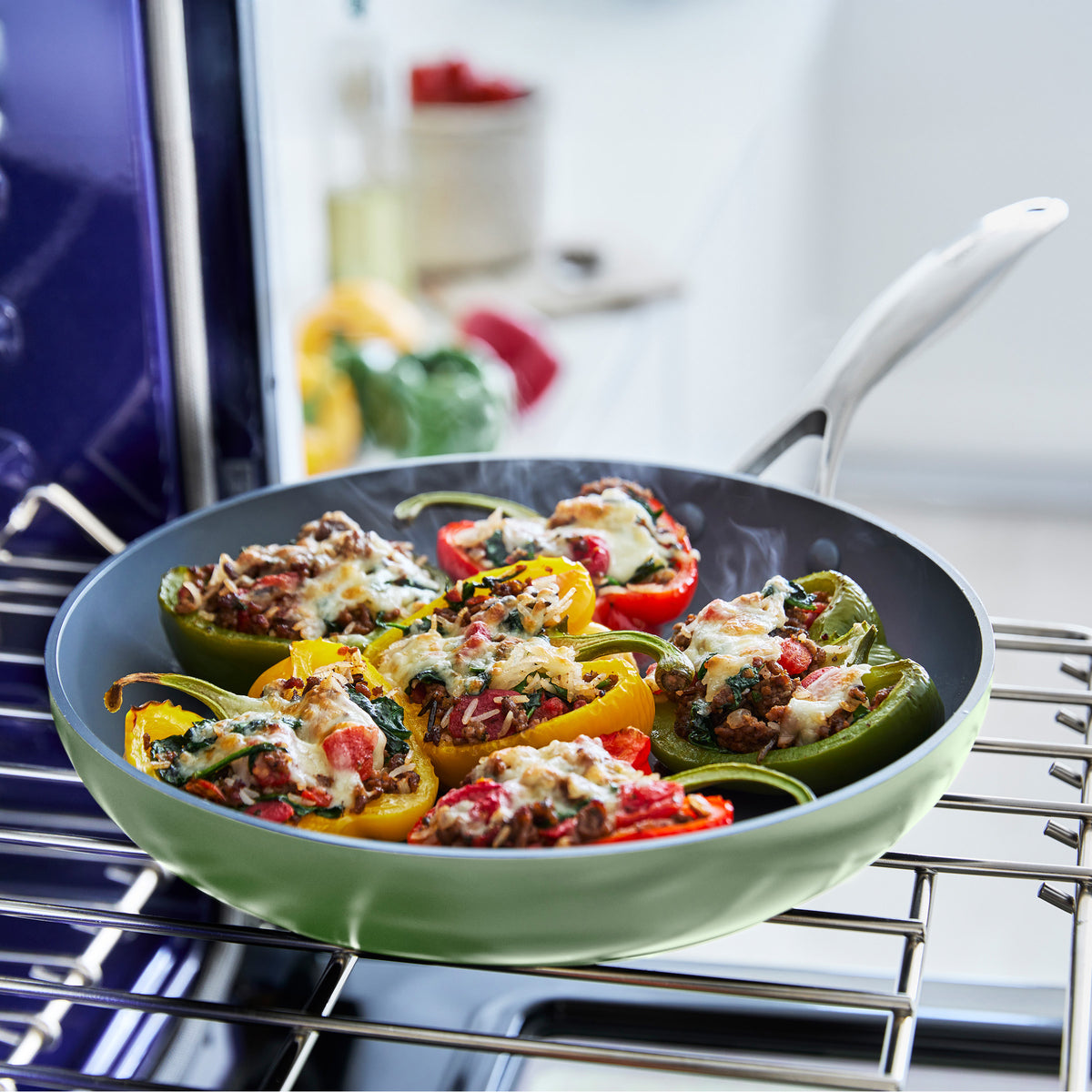 Valencia Pro Ceramic Non-Stick 20 cm, 24 cm, and 28 cm Frypan Set | Sage