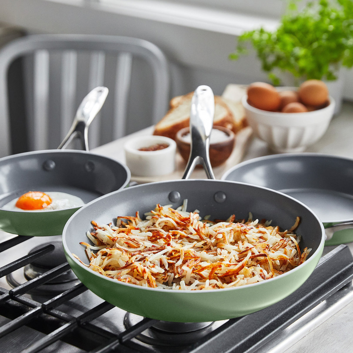 Valencia Pro Ceramic Non-Stick 20 cm, 24 cm, and 28 cm Frypan Set | Sage