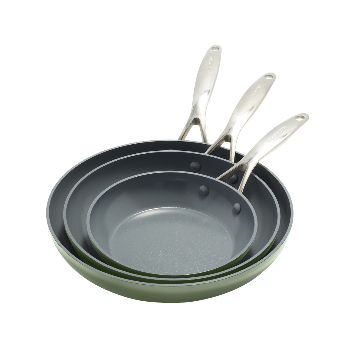 Valencia Pro Ceramic Non-Stick 20 cm, 24 cm, and 28 cm Frypan Set | Sage