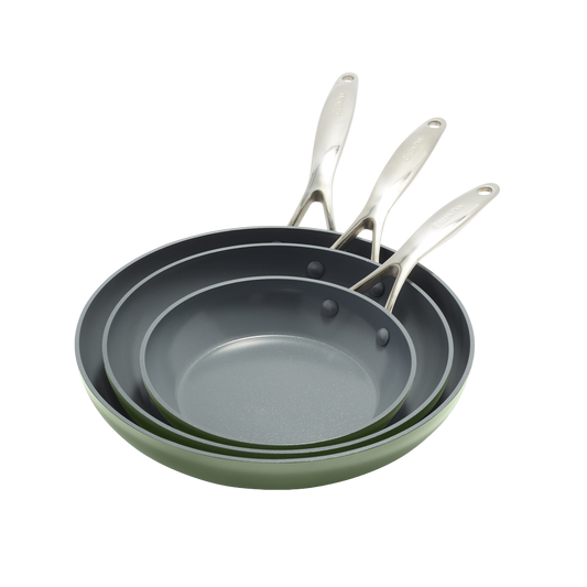Valencia Pro Ceramic Non-Stick 20 cm, 24 cm, and 28 cm Frypan Set | Sage