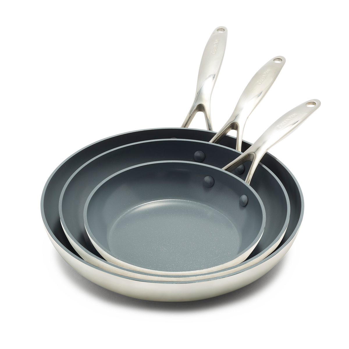 Valencia Pro Ceramic Non-Stick 20 cm, 24 cm, and 28 cm Frypan Set | Cream