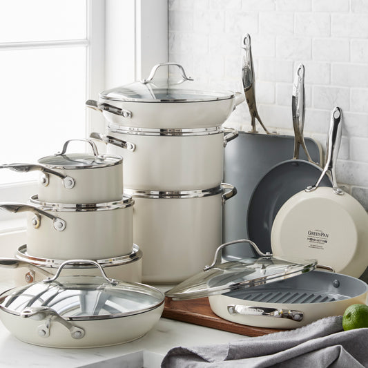 Valencia Pro Ceramic Non-Stick 19-Piece Cookware Set | Cream