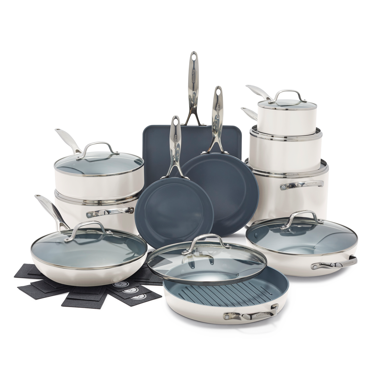 Valencia Pro Ceramic Non-Stick 19-Piece Cookware Set | Cream