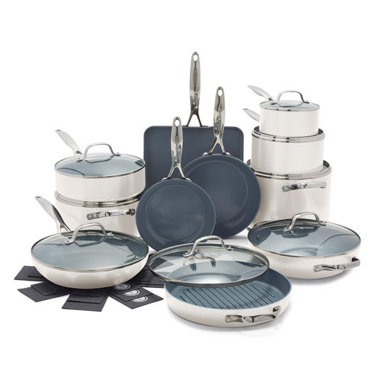 Valencia Pro Ceramic Non-Stick 19-Piece Cookware Set | Cream