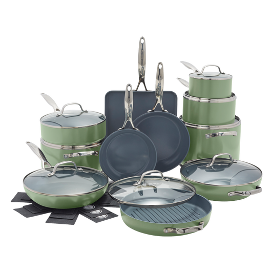 Valencia Pro Ceramic Non-Stick 19-Piece Cookware Set | Sage