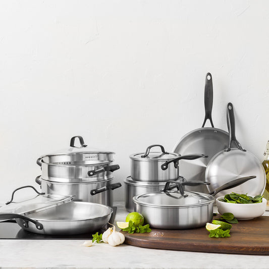 Venice Pro Noir Uncoated Stainless Steel 14-Piece Cookware Set