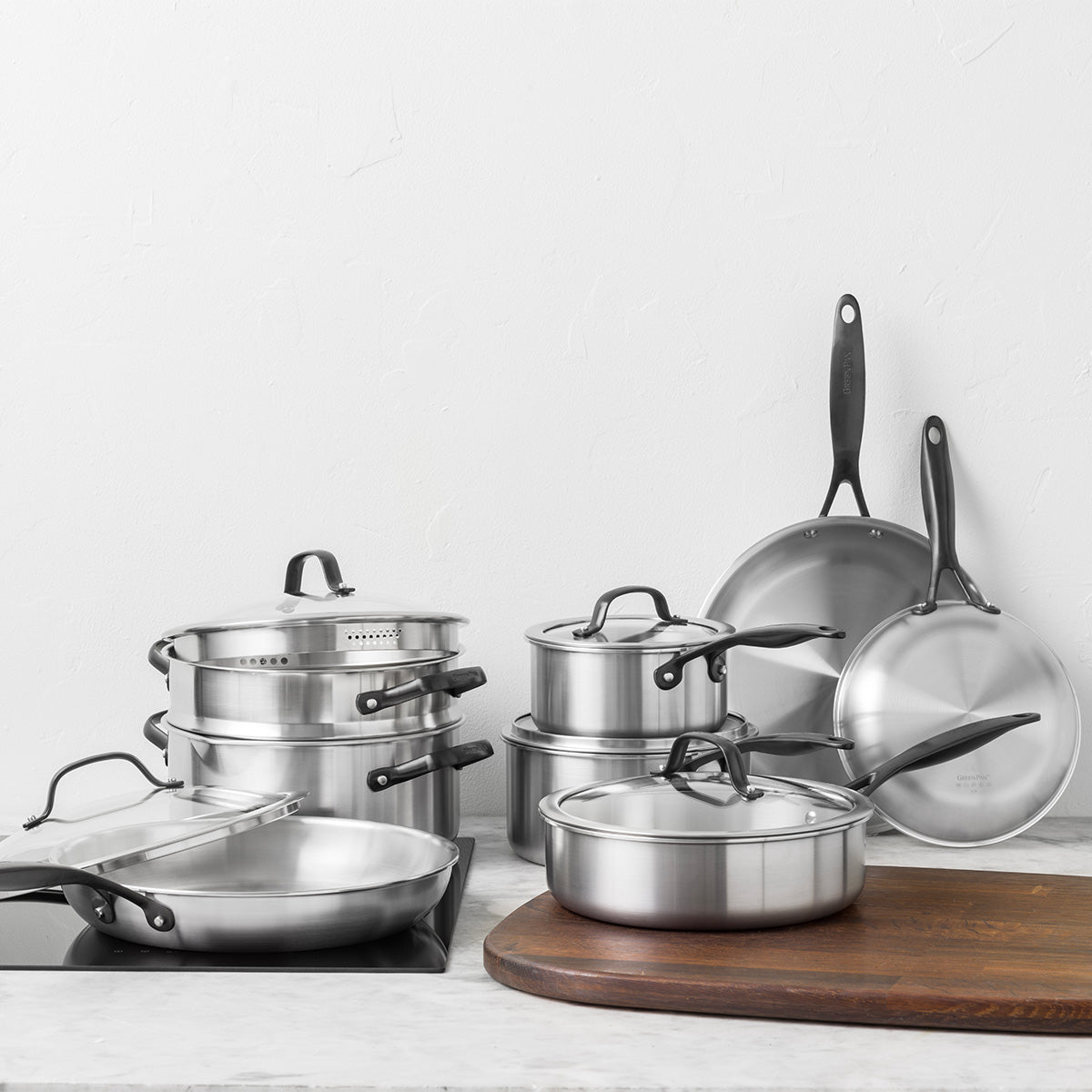 Venice Pro Noir Uncoated Stainless Steel 14-Piece Cookware Set