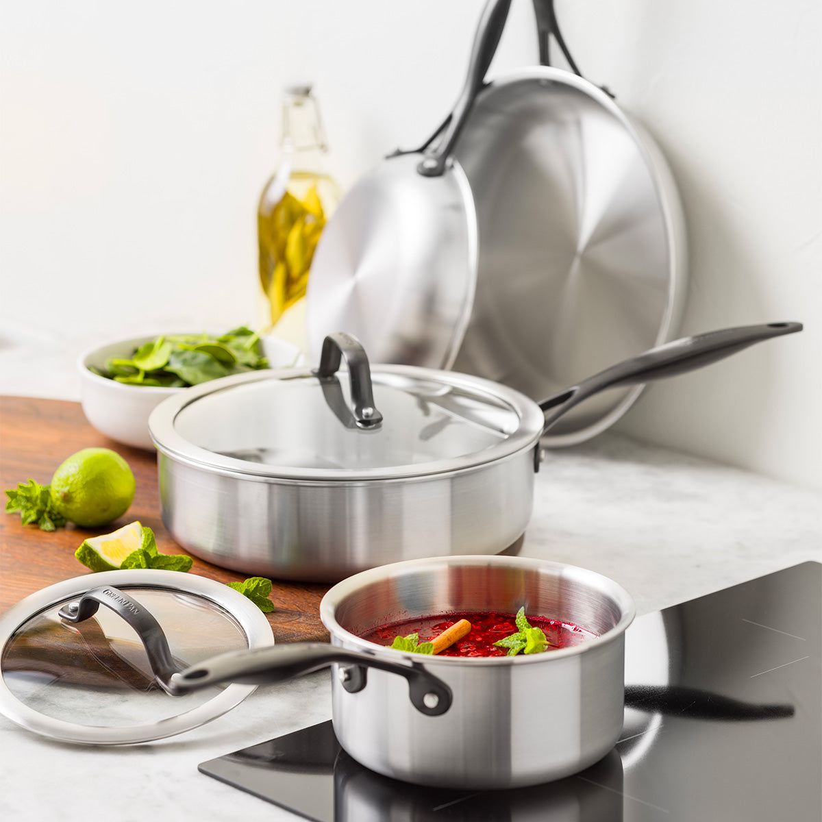 Venice Pro Noir Uncoated Stainless Steel 14-Piece Cookware Set