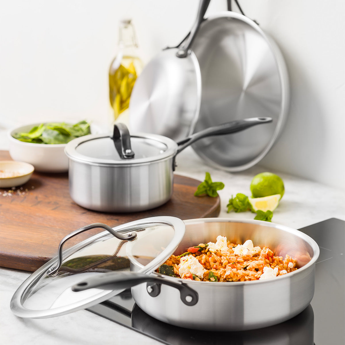 Venice Pro Noir Uncoated Stainless Steel 14-Piece Cookware Set
