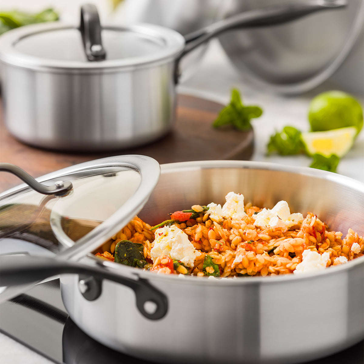 Venice Pro Noir Uncoated Stainless Steel 14-Piece Cookware Set