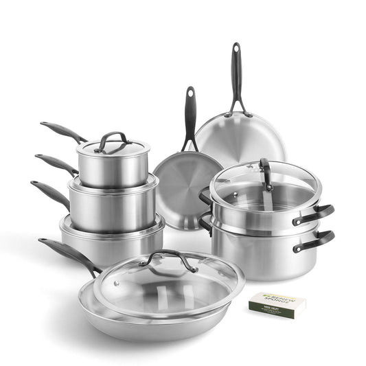 Venice Pro Noir Uncoated Stainless Steel 14-Piece Cookware Set