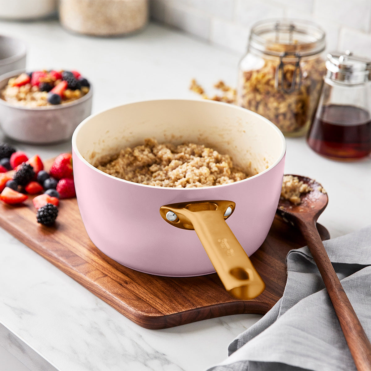 Reserve Ceramic Non-Stick 2-Litre Saucepan with Lid | Blush