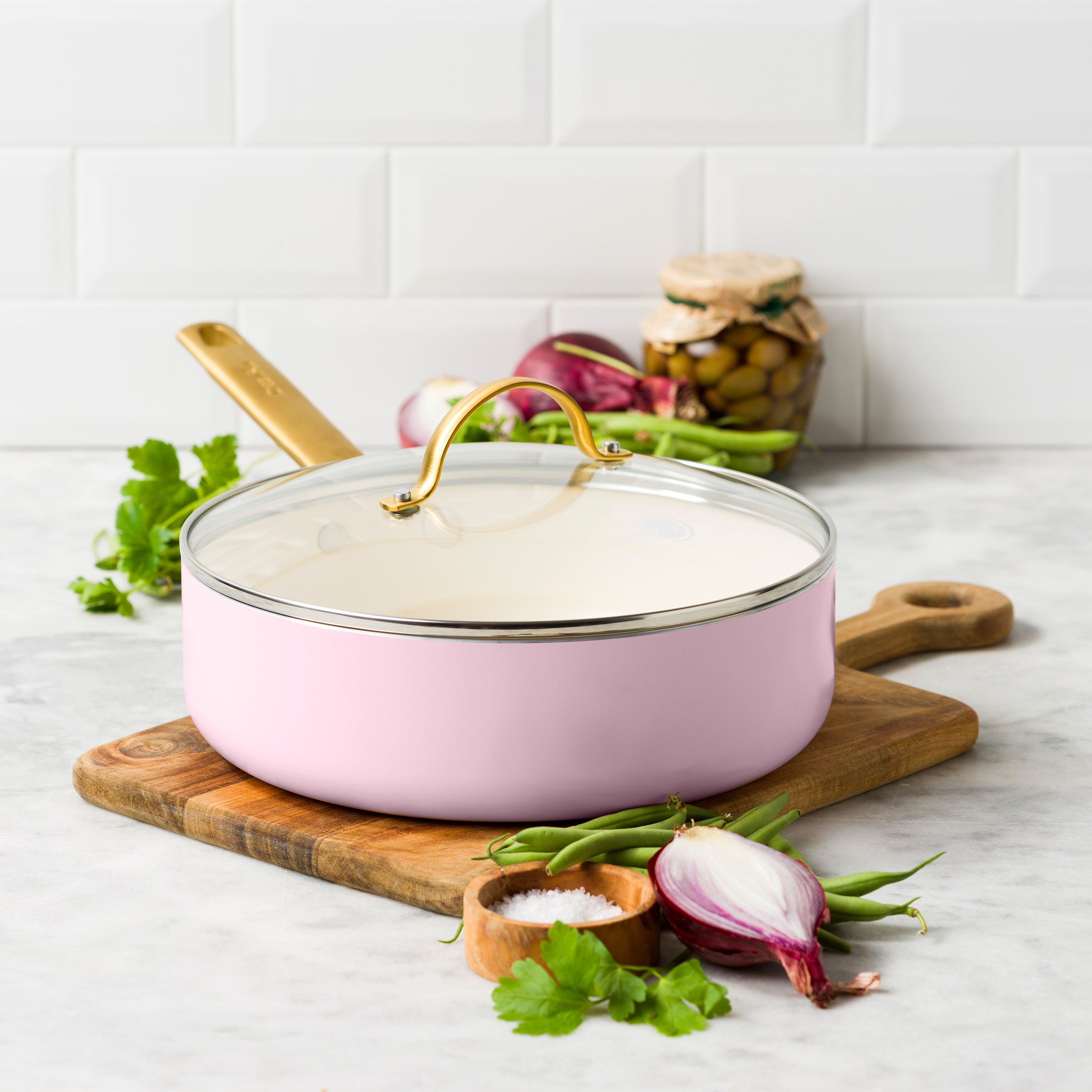 Reserve Ceramic Non-Stick 2.65-Litre Sauté Pan with Lid | Blush