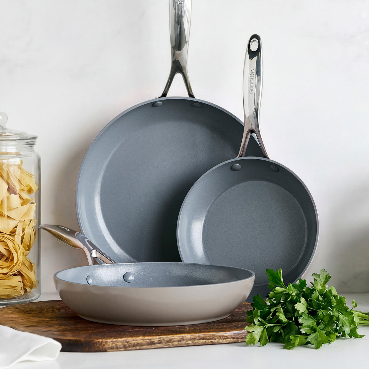 Valencia Pro Ceramic Non-Stick 20 cm, 24 cm, and 28 cm Frypan Set | Taupe