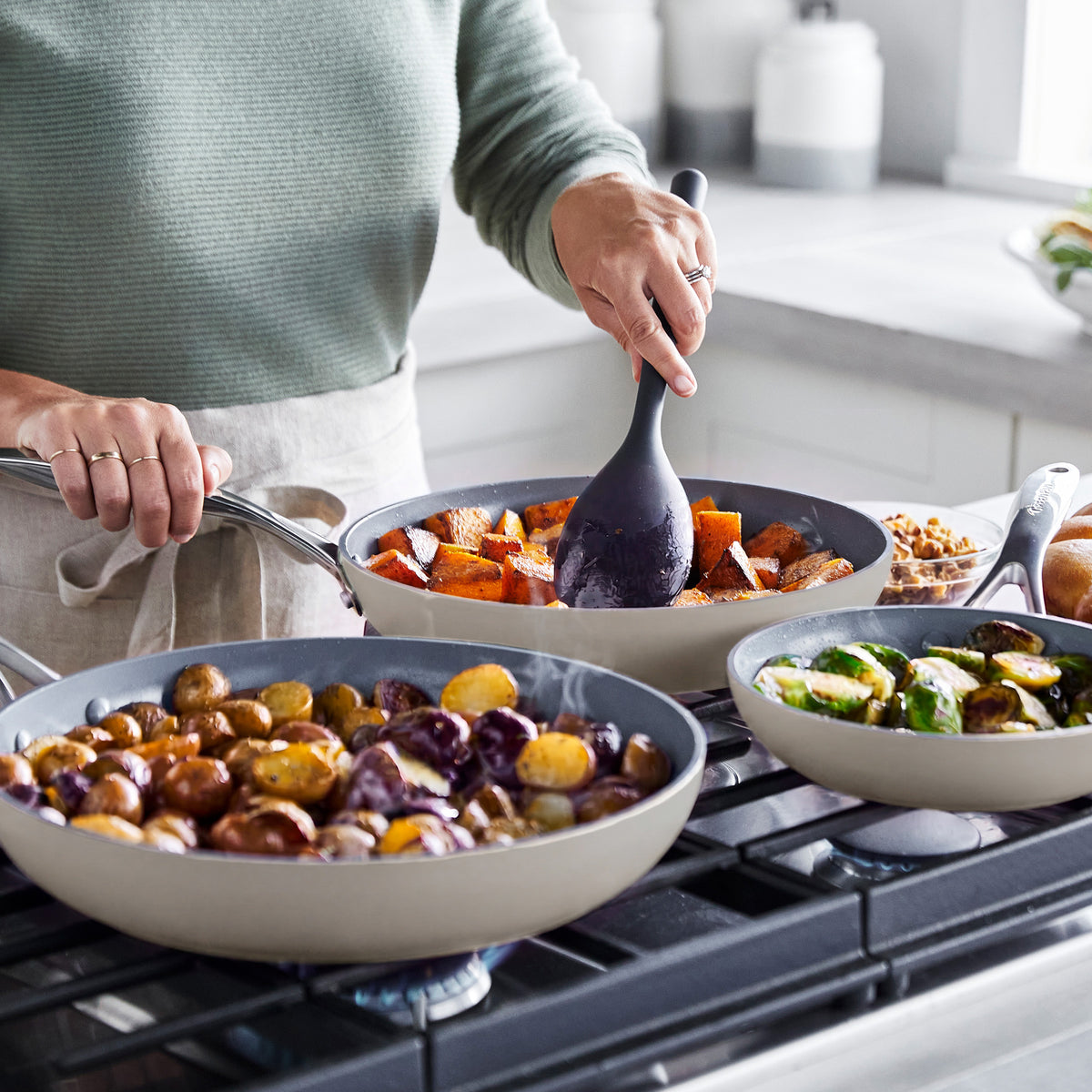 Valencia Pro Ceramic Non-Stick 20 cm, 24 cm, and 28 cm Frypan Set | Taupe