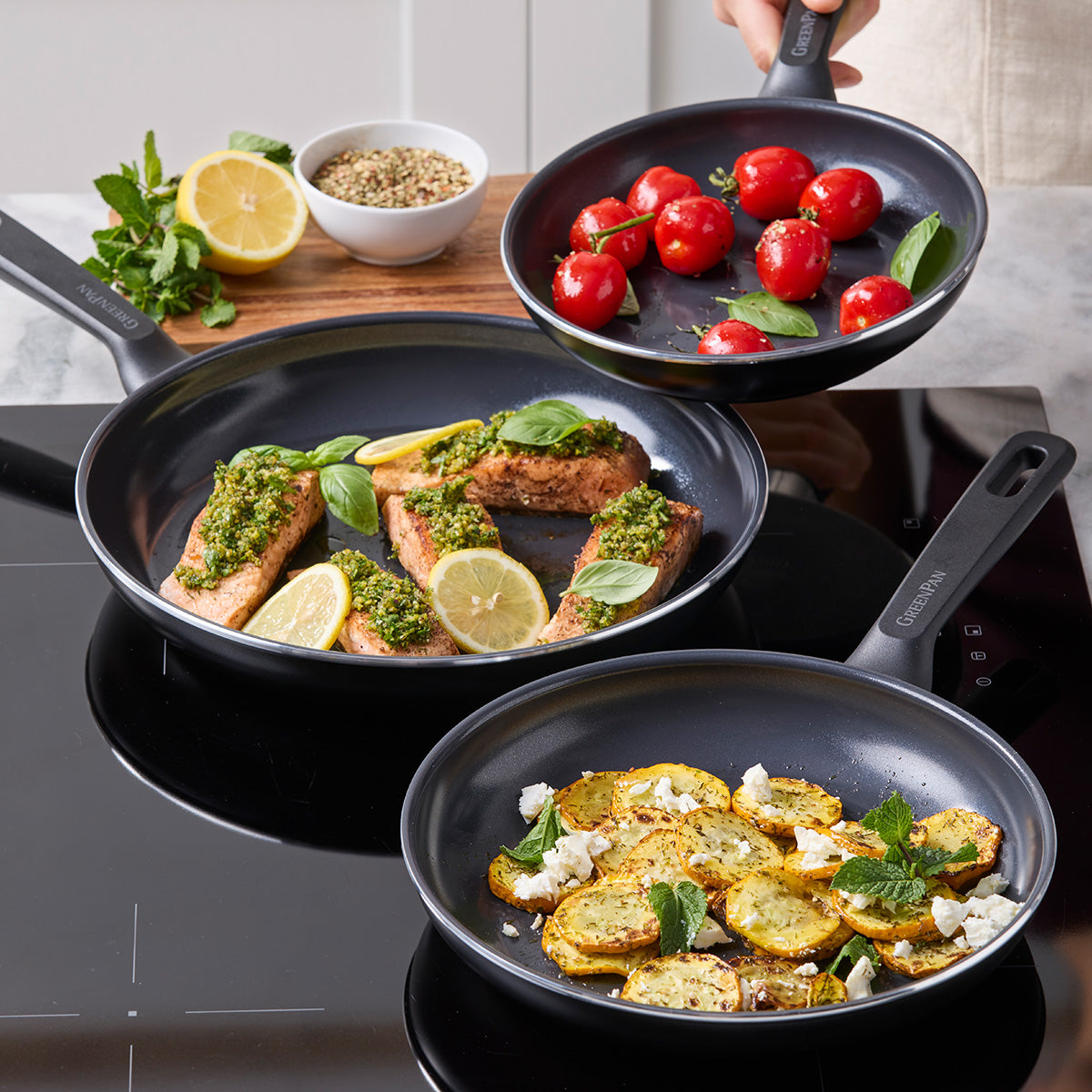 Memphis Ceramic Non-Stick 20 cm, 24 cm and 28 cm Frypan Set