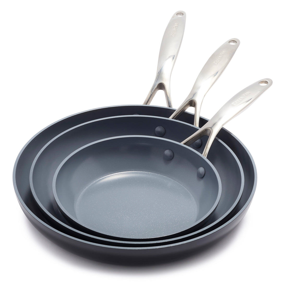 Valencia Pro Ceramic Non-Stick 20 cm, 24 cm, and 28 cm Frypan Set | Gray