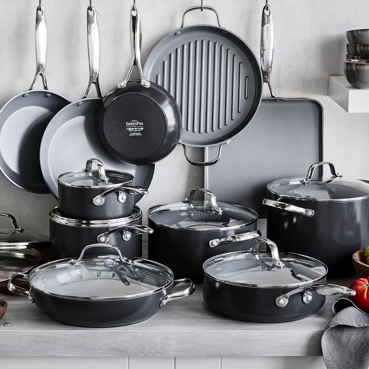 Valencia Pro Ceramic Non-Stick 19-Piece Cookware Set | Gray