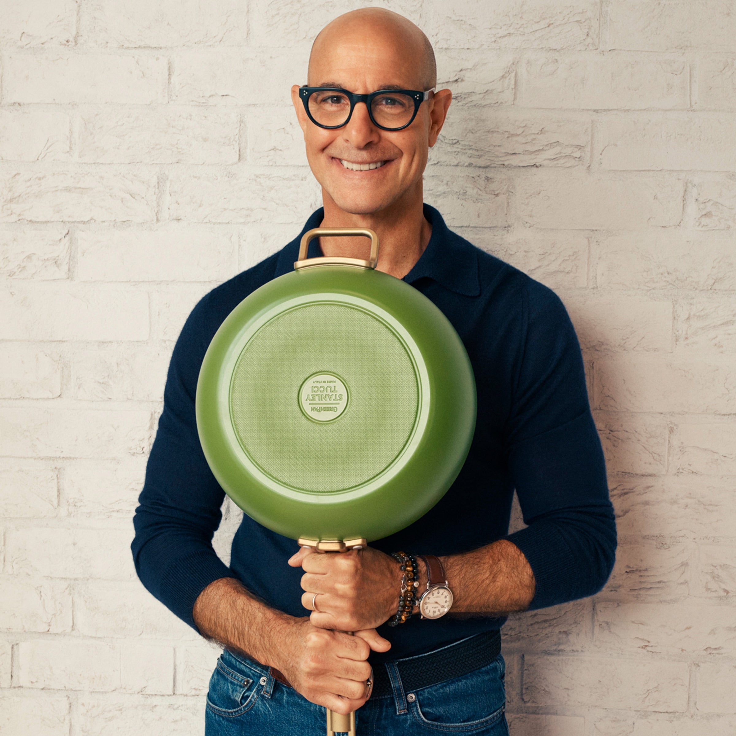 Stanley Tucci™ Ceramic Non-Stick 30cm Frypan with Lid | Tuscan Olive