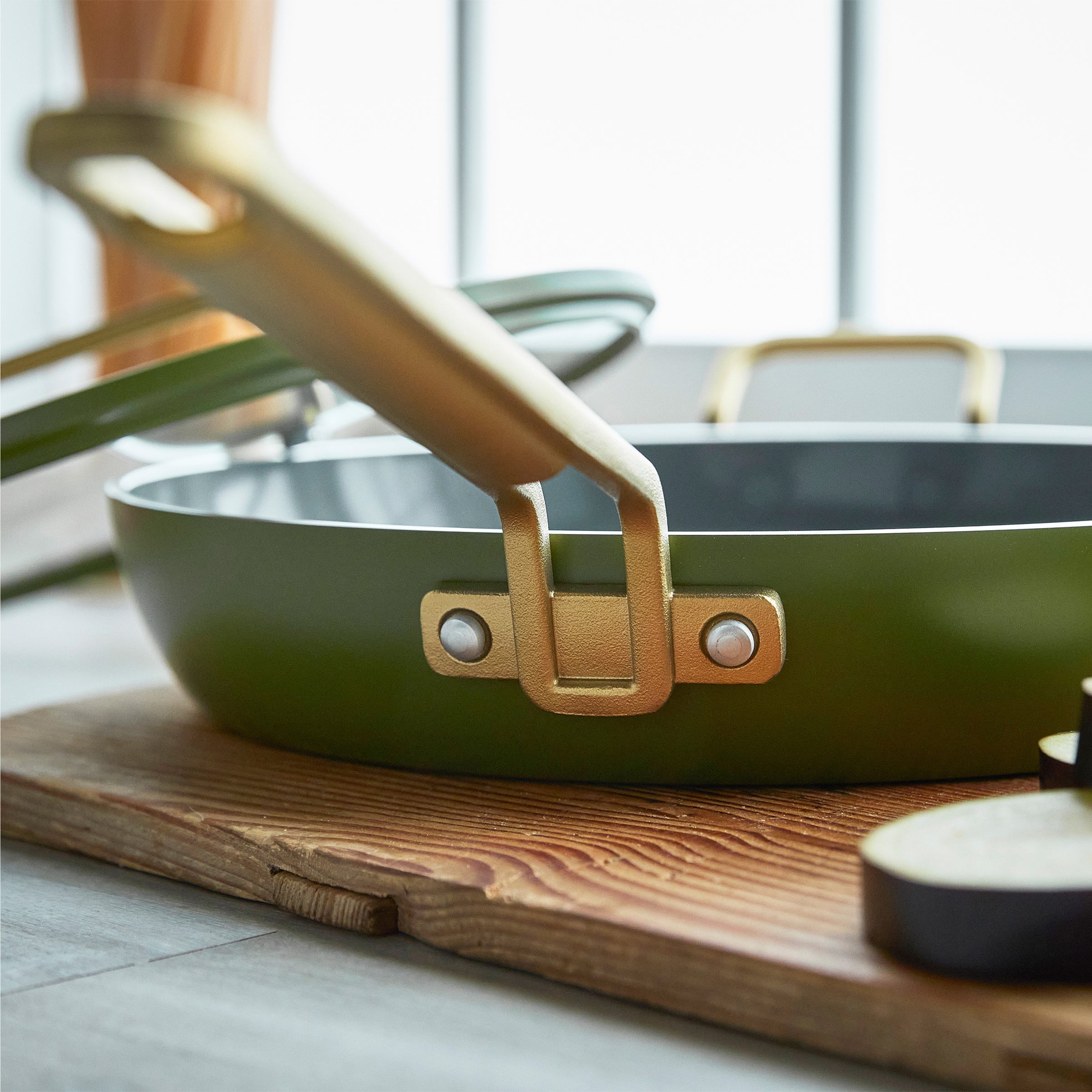 Stanley Tucci™ Ceramic Non-Stick 30cm Frypan with Lid | Tuscan Olive