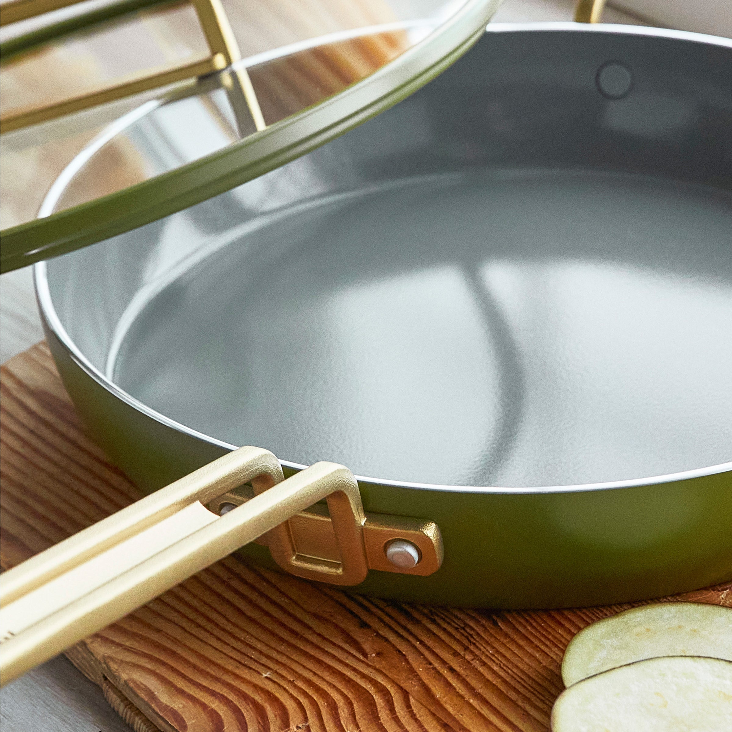 Stanley Tucci™ Ceramic Non-Stick 30cm Frypan with Lid | Tuscan Olive