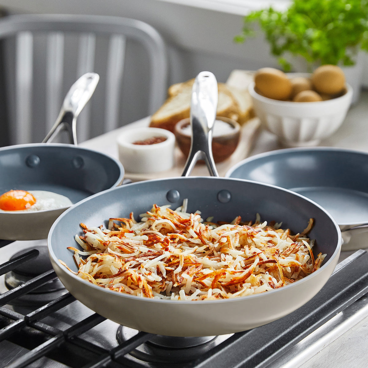 Valencia Pro Ceramic Non-Stick 20 cm, 24 cm, and 28 cm Frypan Set | Taupe