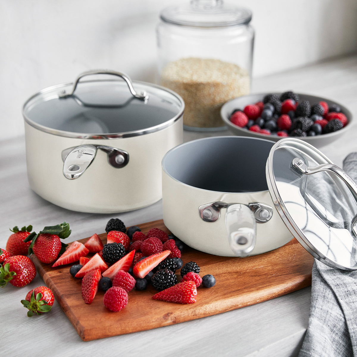 Valencia Pro Ceramic Non-Stick 11-Piece Cookware Set | Cream