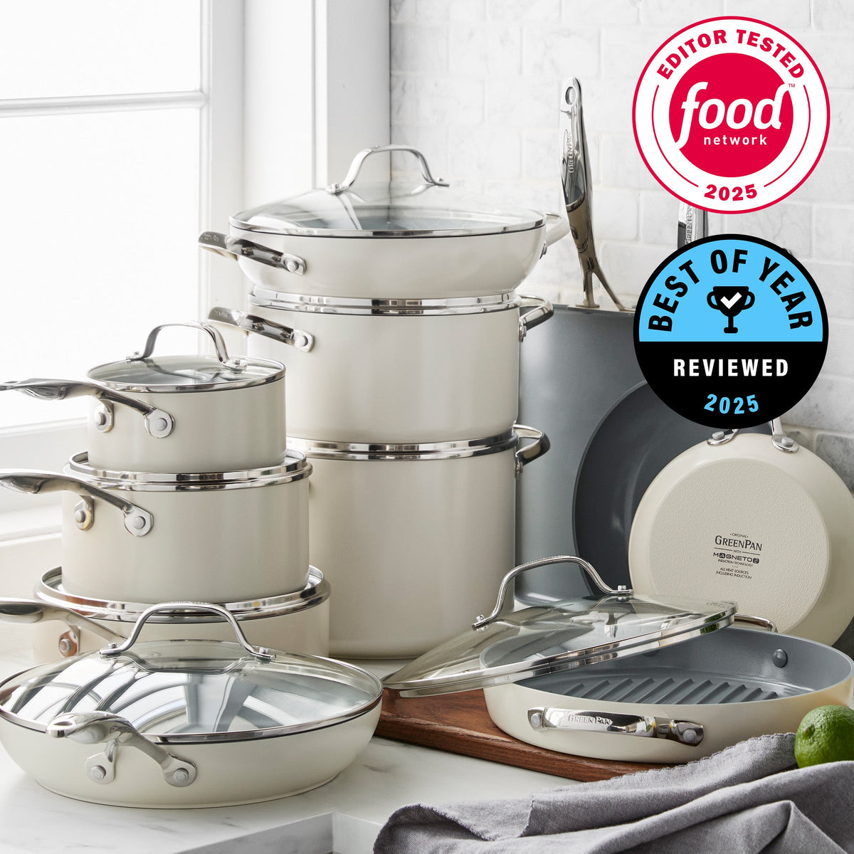 Valencia Pro Ceramic Non-Stick 19-Piece Cookware Set | Cream