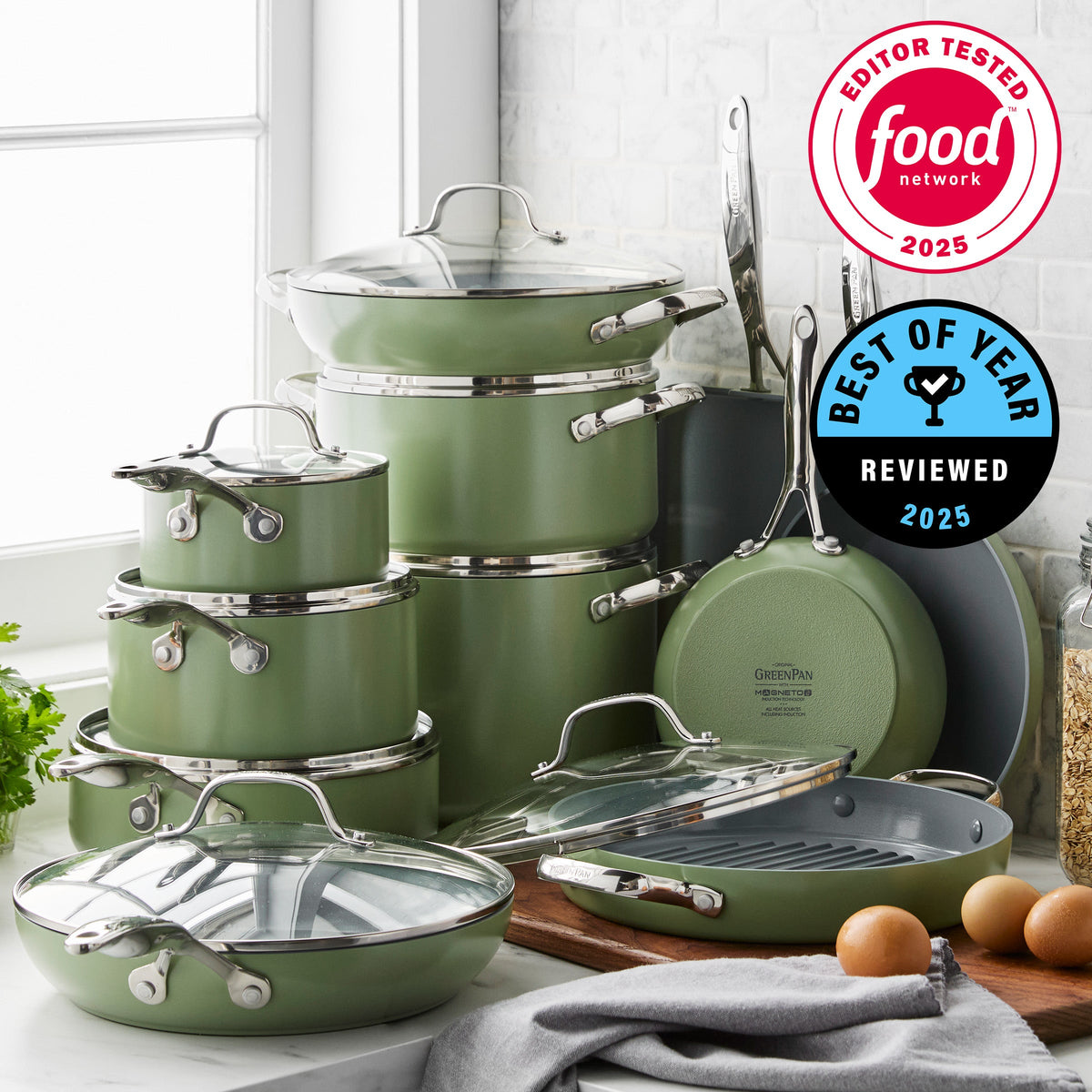 Valencia Pro Ceramic Non-Stick 19-Piece Cookware Set | Sage