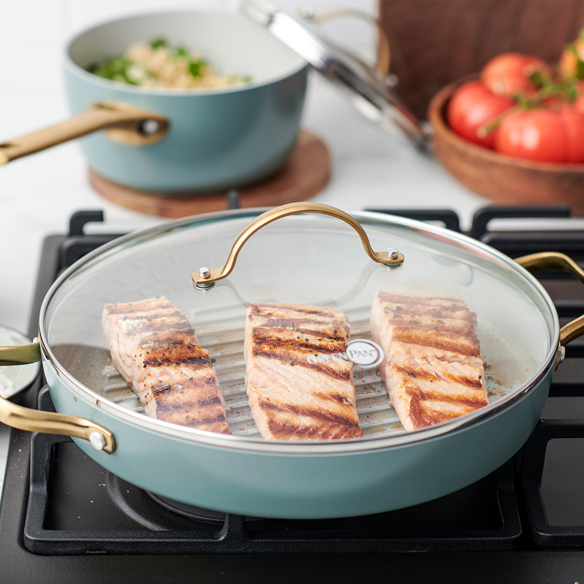 Reserve Ceramic Non-Stick 28cm Grill Pan | Smoky Blue